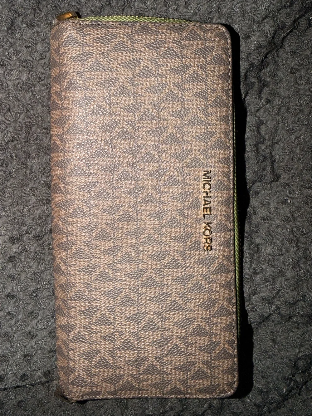 Michael Kors Brown MK Signature Zip Wallet with Gold Logo